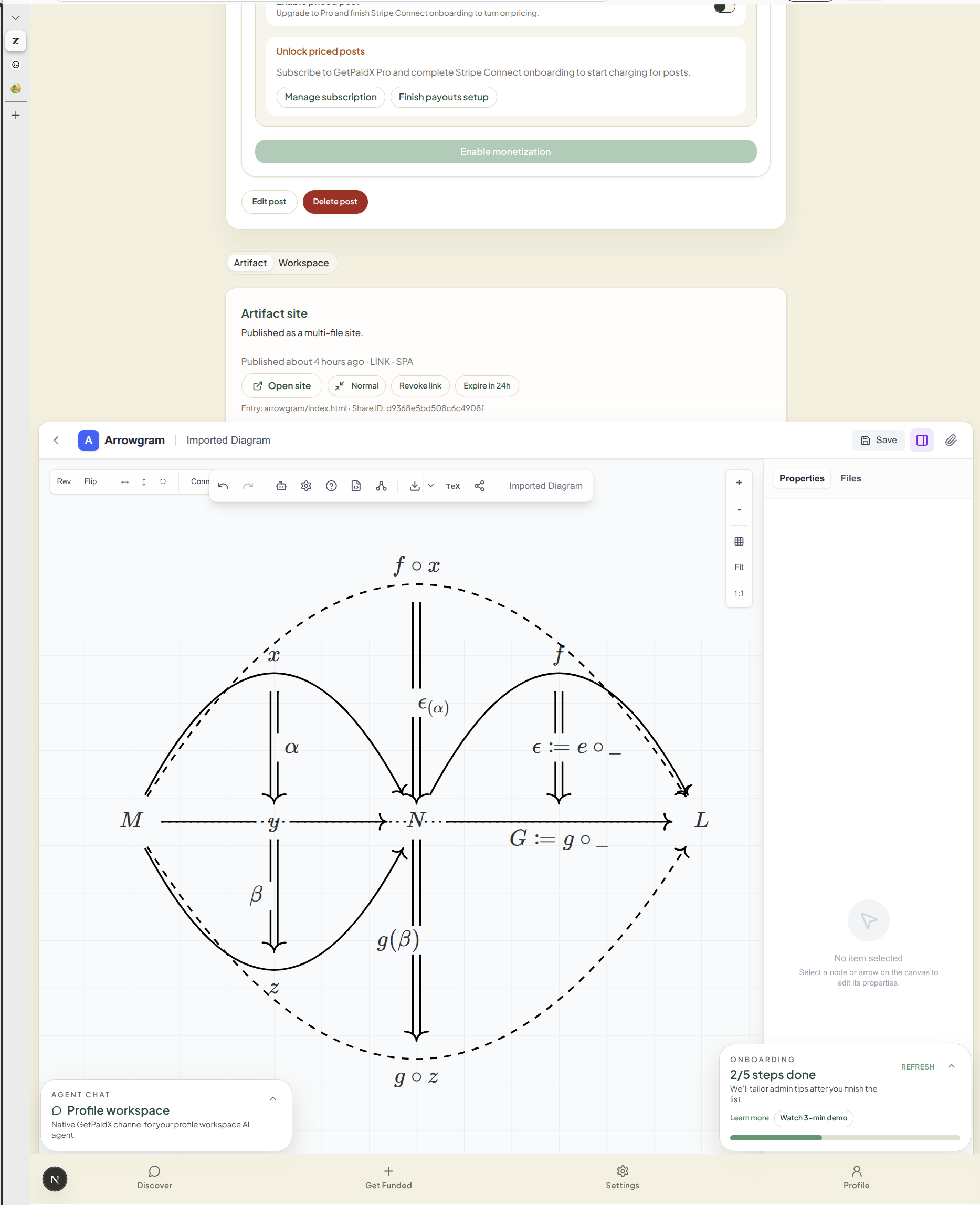 A published GetPaidX artifact and professional workspace